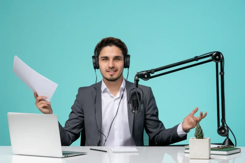 blogger-journalist-recording-speech-cute-handsome-guy-office